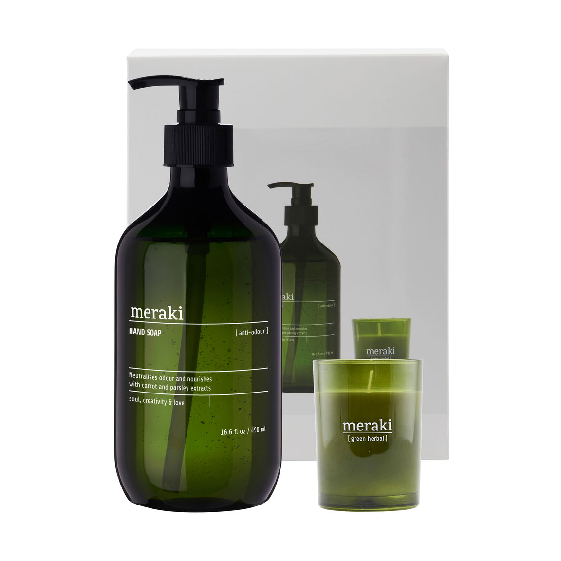 Meraki Meraki gavesett håndsåpe og duftlys Anti-odor-green herbal