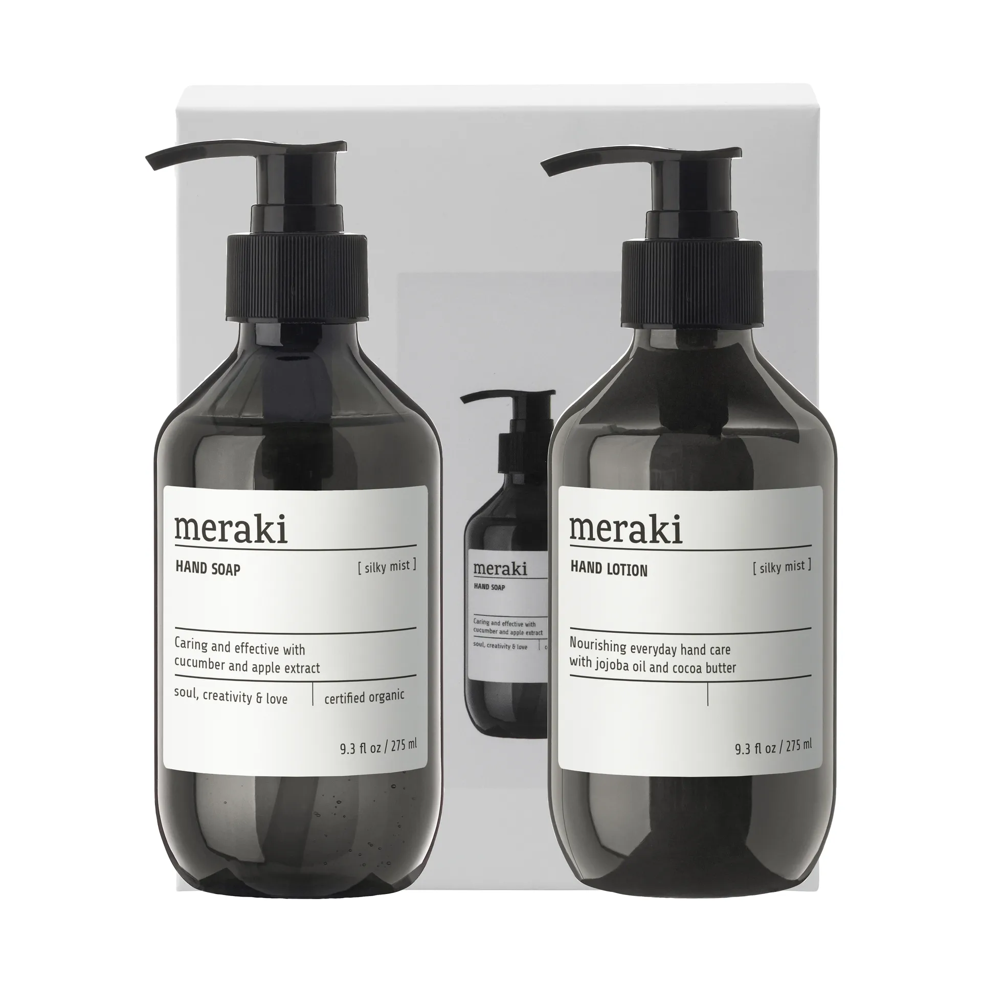 Meraki gavesett, håndsåpe og håndkrem, Silky Mist Meraki