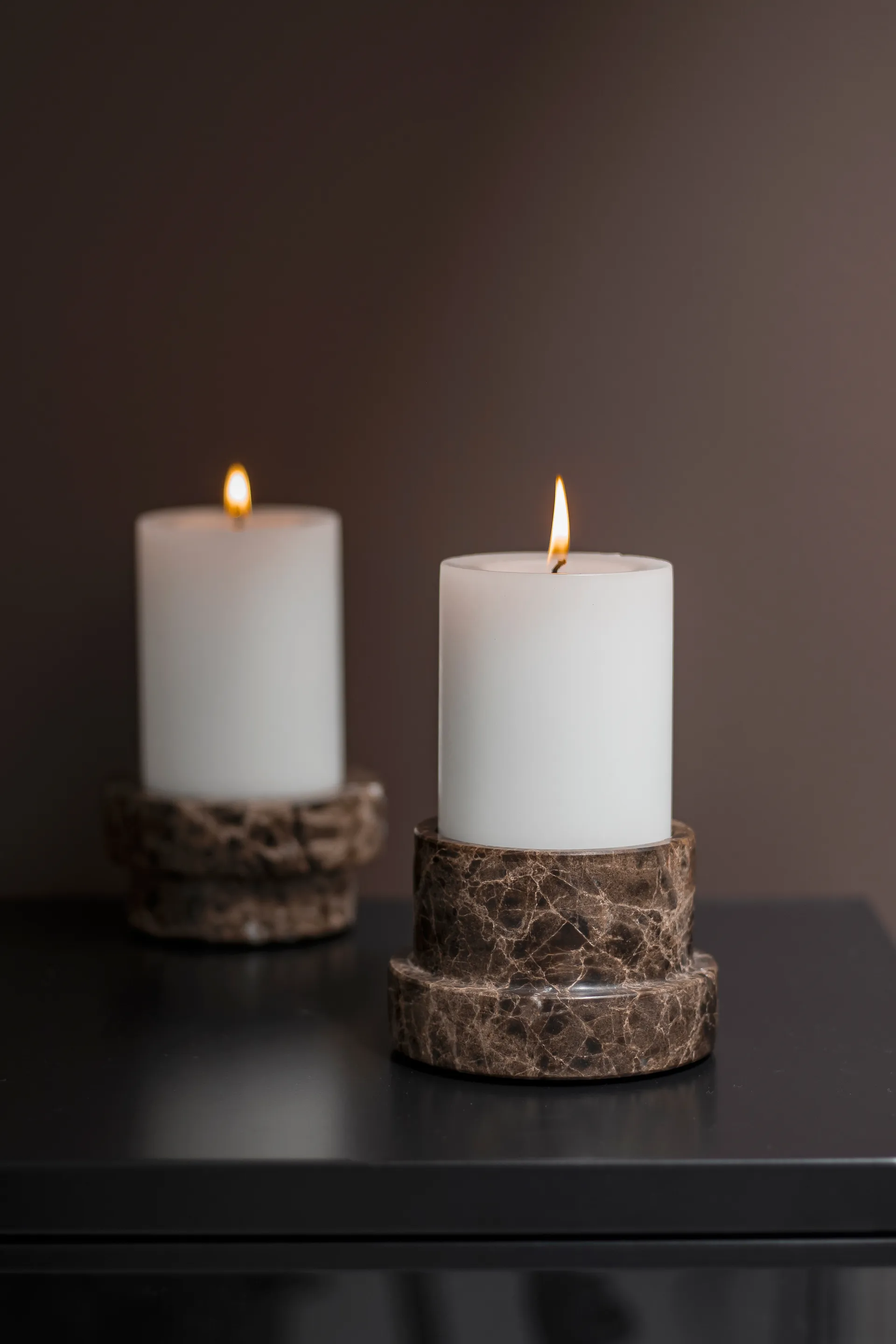 Marble lysestake til kubbelys 6,5 cm, Brun Mette Ditmer