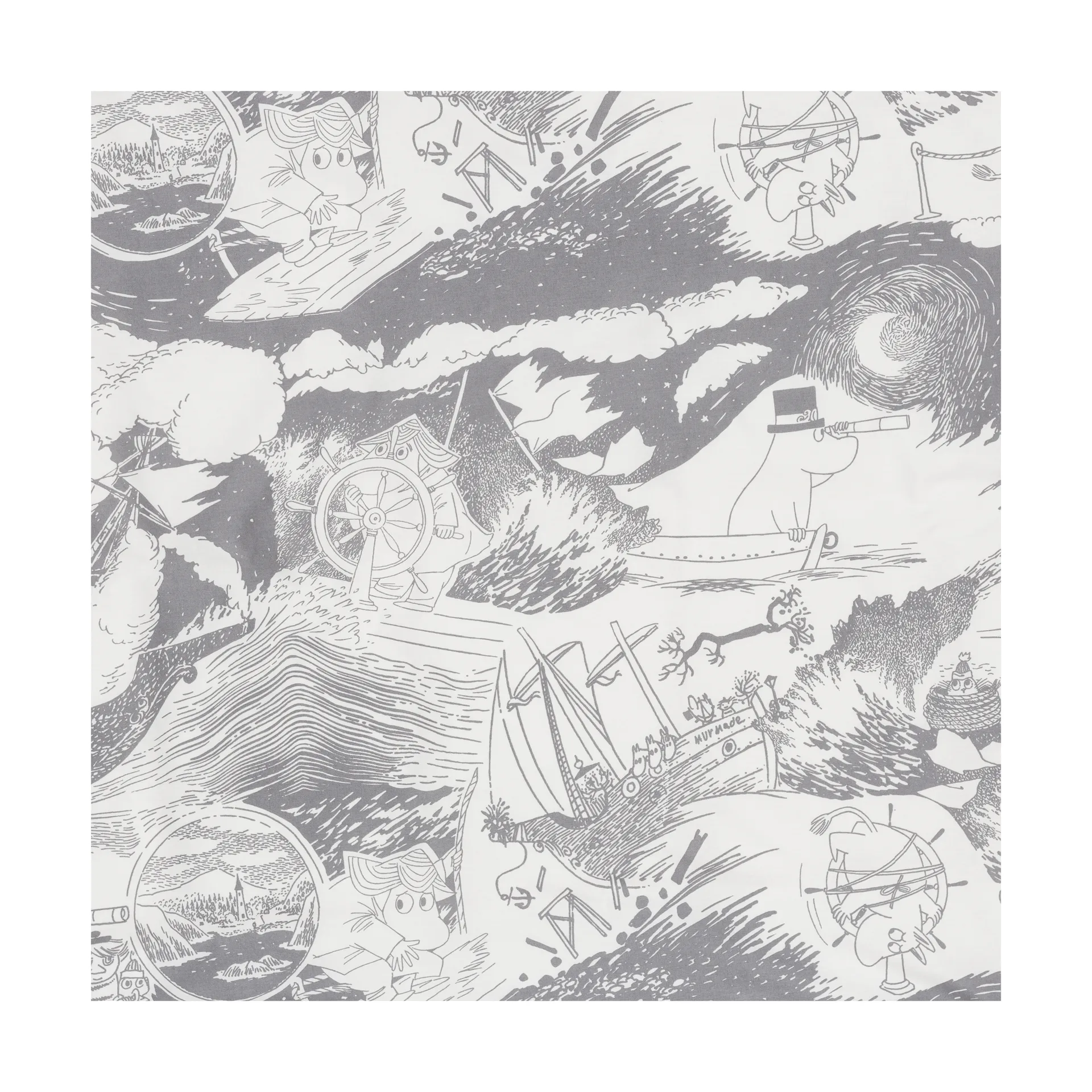 Mummitrollet sengesett 150 x 210 cm, Seiling, grå Moomin Arabia