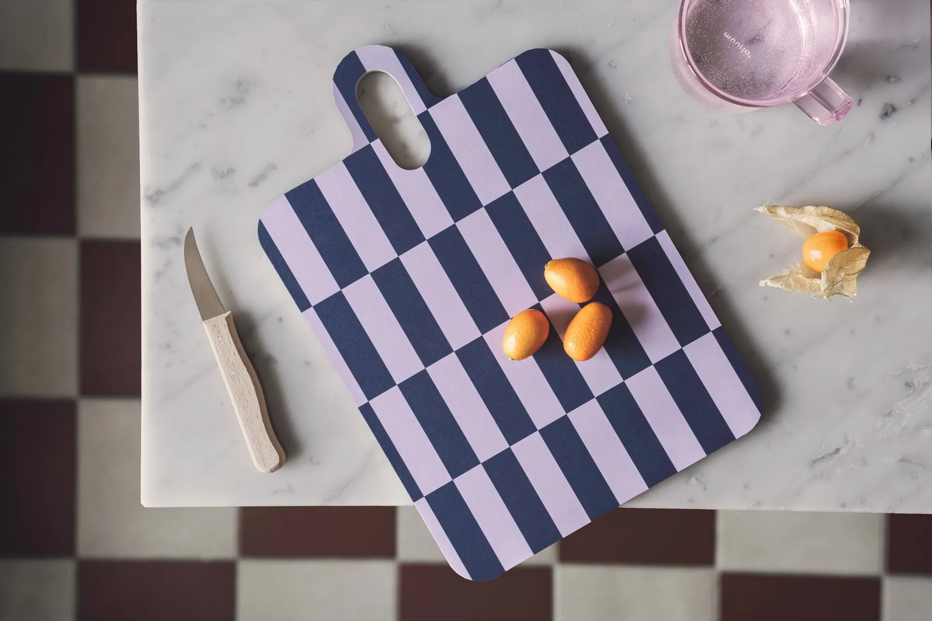 Checks & Stripes brett 21 x 31 cm, Lilac-blue-green Muurla