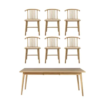 VIOR spisebord 200 cm + stol 6-pakning - Lakkert eik-natur - undefined - NJRD