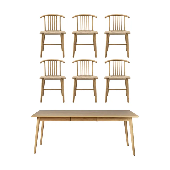 VIOR spisebord 200 cm + stol 6-pakning - Lakkert eik-natur - undefined - NJRD