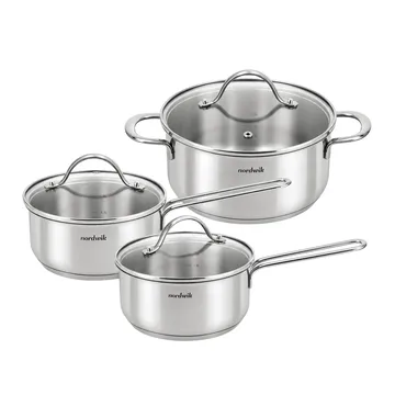 Nordwik grytesett med glasslokk - 3 deler - Nordwik