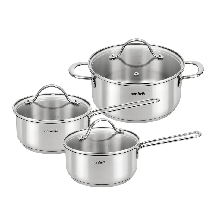 Nordwik grytesett med glasslokk - 3 deler - Nordwik