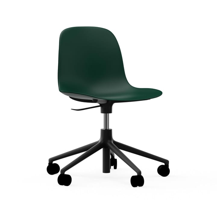 Form chair, dreibar stol, 5W kontorstol, grønn, sort aluminium, hjul Normann Copenhagen
