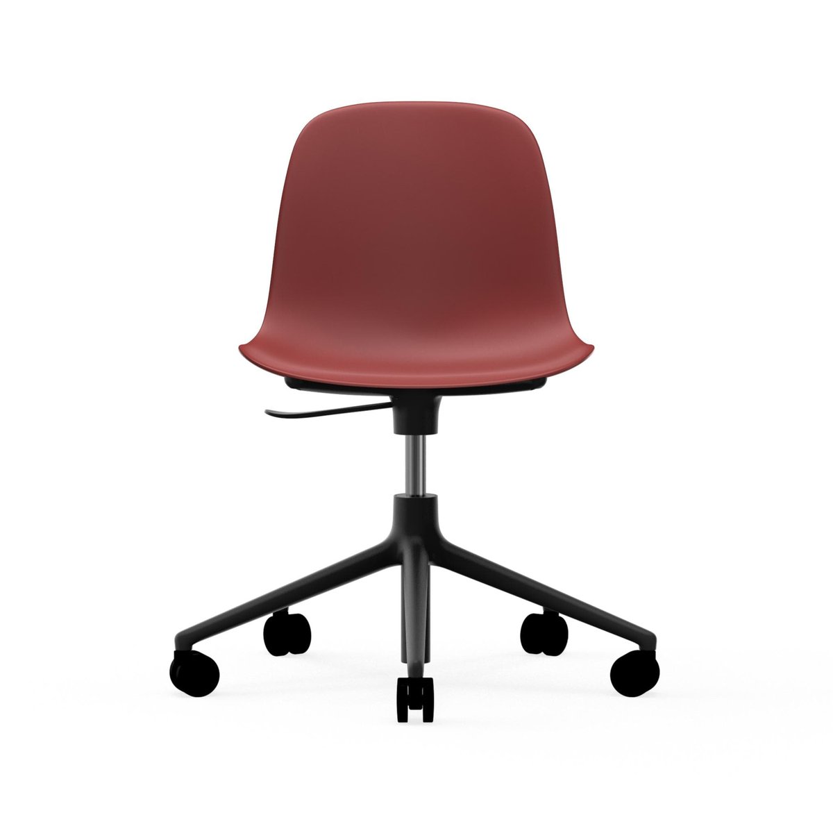 Normann Copenhagen Form chair, dreibar stol, 5W kontorstol rød, sort aluminium, hjul
