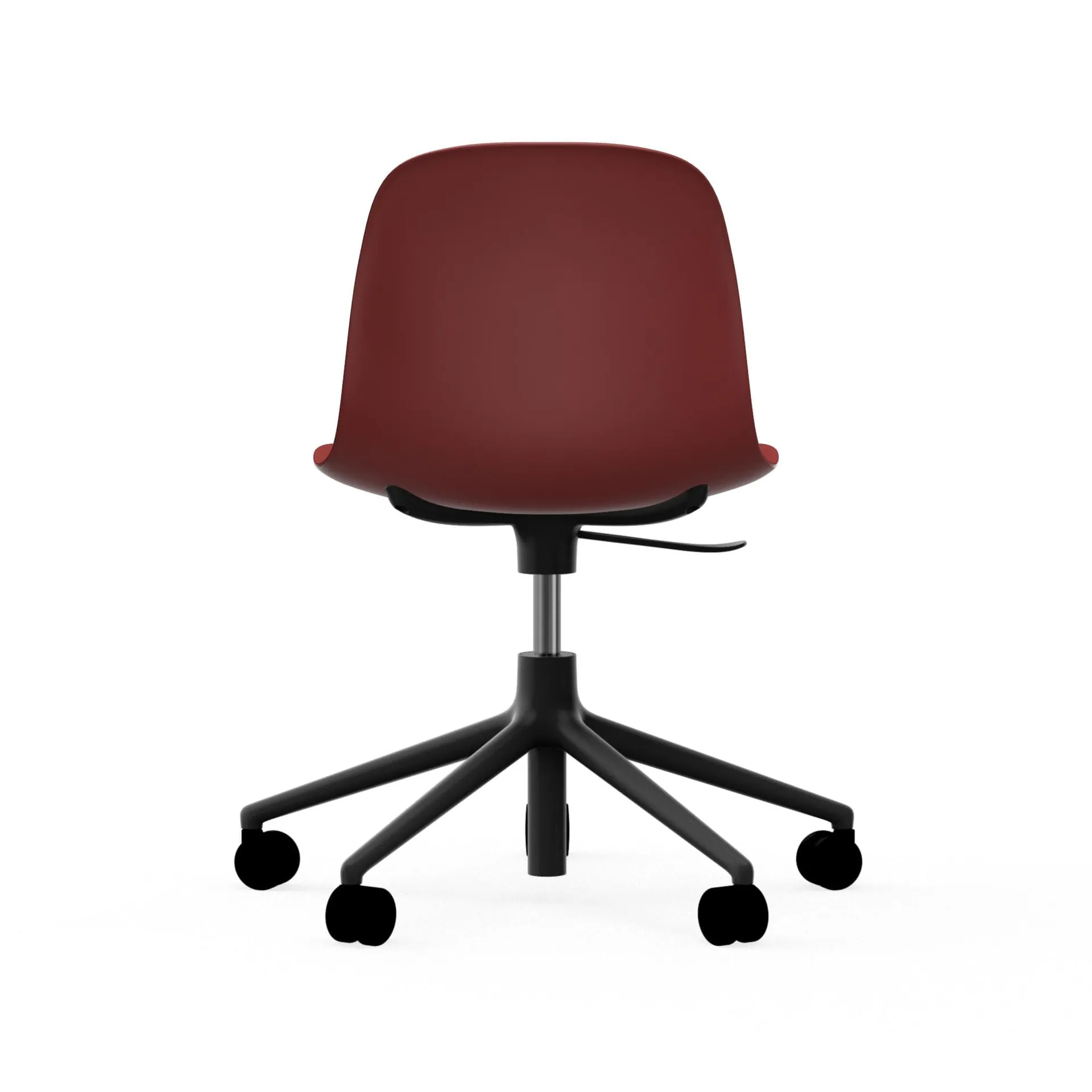 Form chair, dreibar stol, 5W kontorstol, rød, sort aluminium, hjul Normann Copenhagen