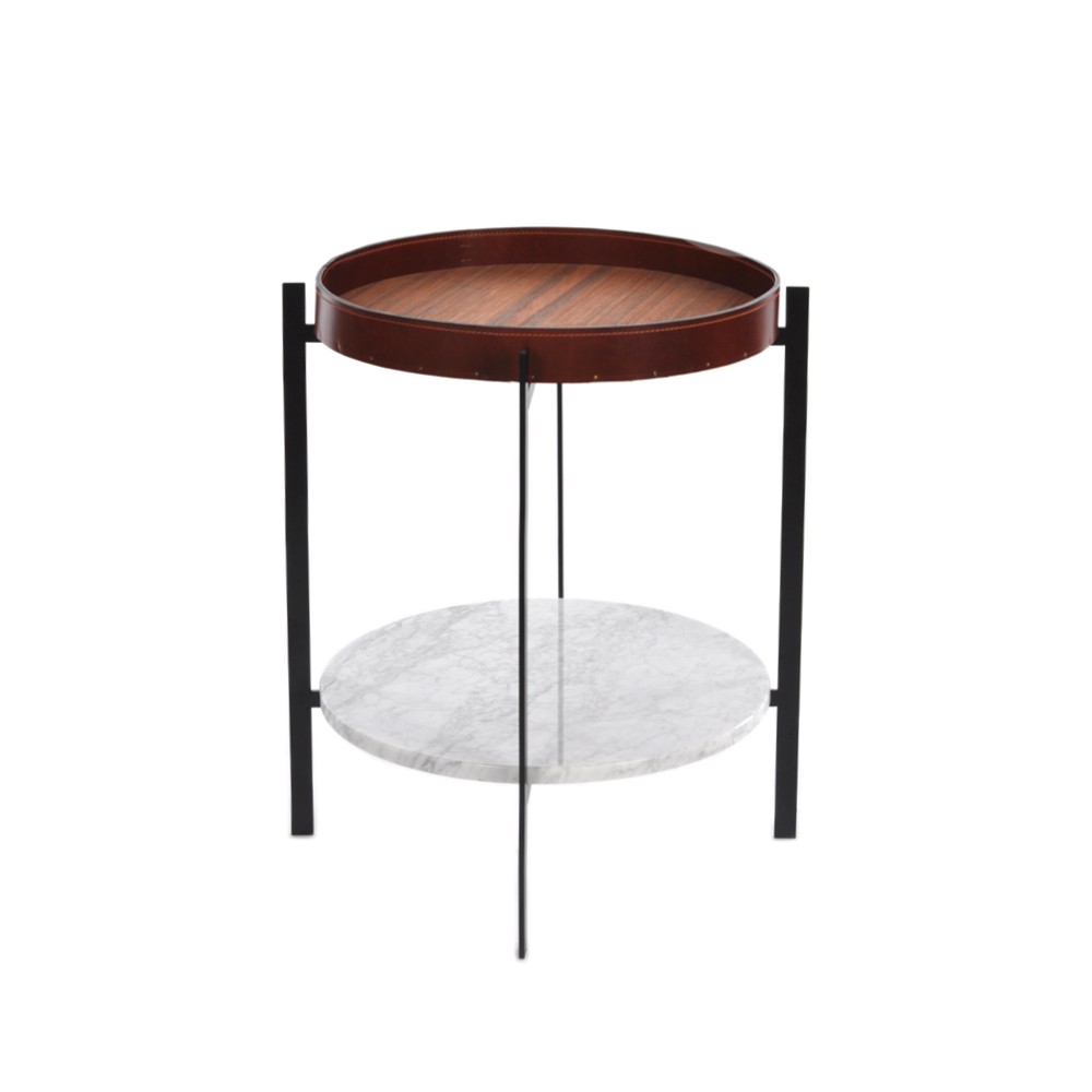 OX Denmarq Deck brettbord teak, sort stativ, hvit marmorhylle