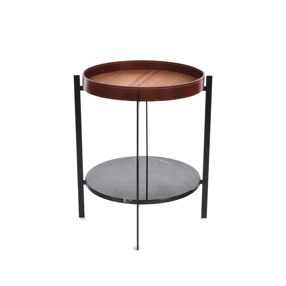 OX Denmarq Deck brettbord teak, sort stativ, sort marmorhylle