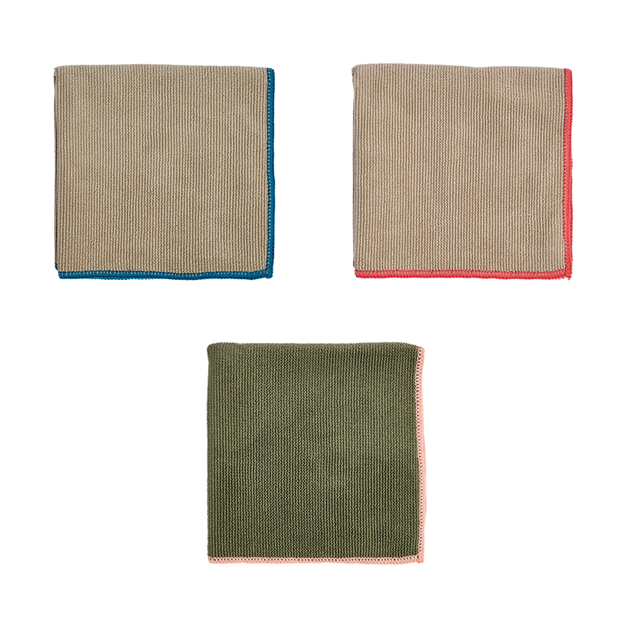 OYOY Mundus mikrofiberklut 30x30 cm 3 deler Olive-clay