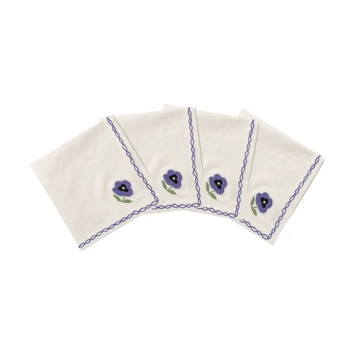 Madelen Möllard Pansy bomullserviett - Blue, 4-pakning, 45x45 cm - Pick a Poppy