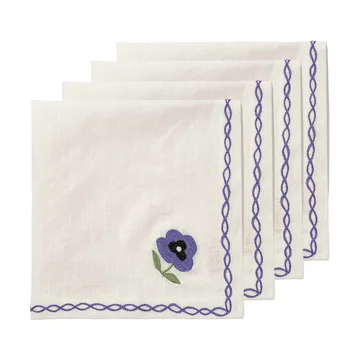 Madelen Möllard Pansy bomullserviett - Blue, 4-pakning, 45x45 cm - Pick a Poppy