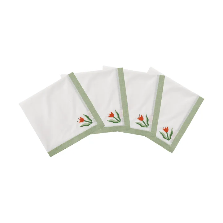Madelen Möllard Tulip bomullsserviett - Light green, 4-pakning, 45x45 cm - Pick a Poppy
