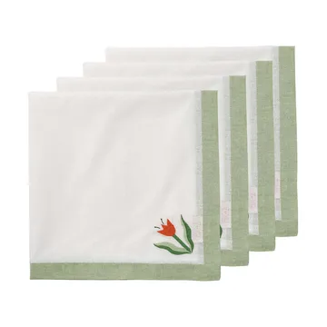 Madelen Möllard Tulip bomullsserviett - Lysegrønn, 4-pakning, 45x45 cm - Pick a Poppy