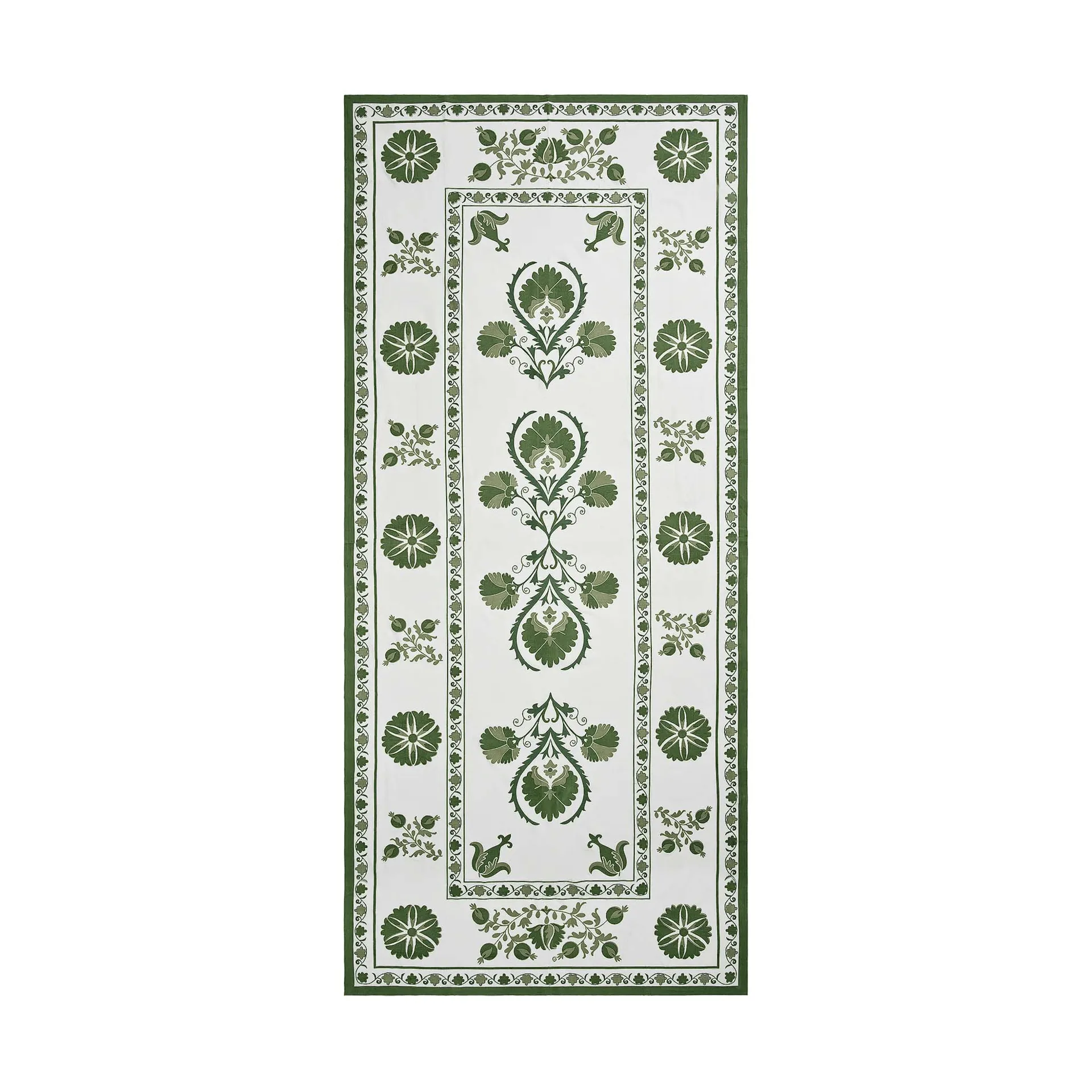 Suzani duk, Green, 350x150 cm Pick a Poppy