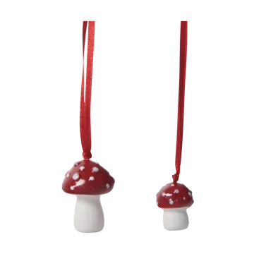 Fluesopp juletreanheng 2 stk. - Hvit-rød - Pluto Design
