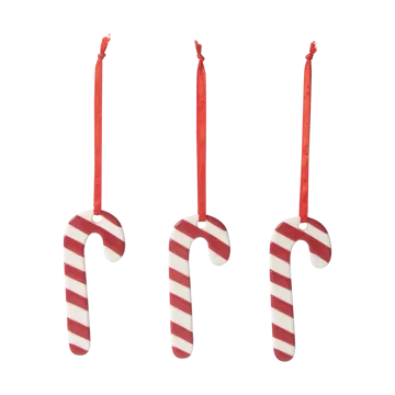 Polkagris juletreanheng 3-pakning - Hvit-rød - Pluto Design