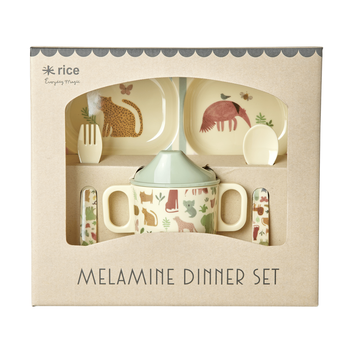 RICE Rice barneservise 4 deler Sweet Jungle Print-Cream