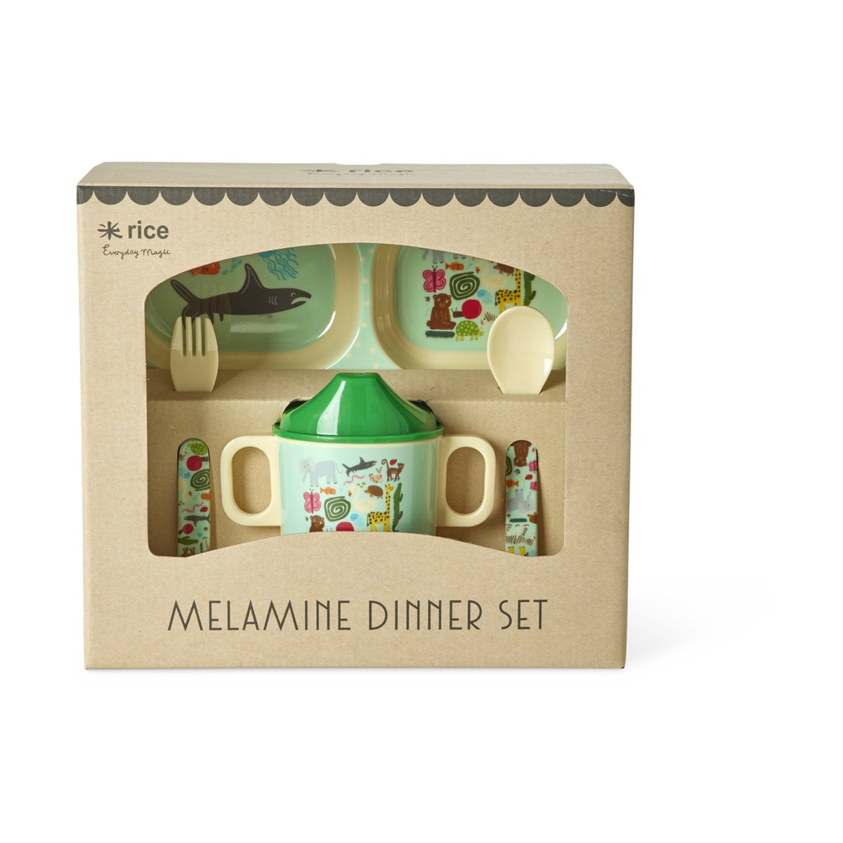 RICE Rice barneservise 4 deler Wildlife mint