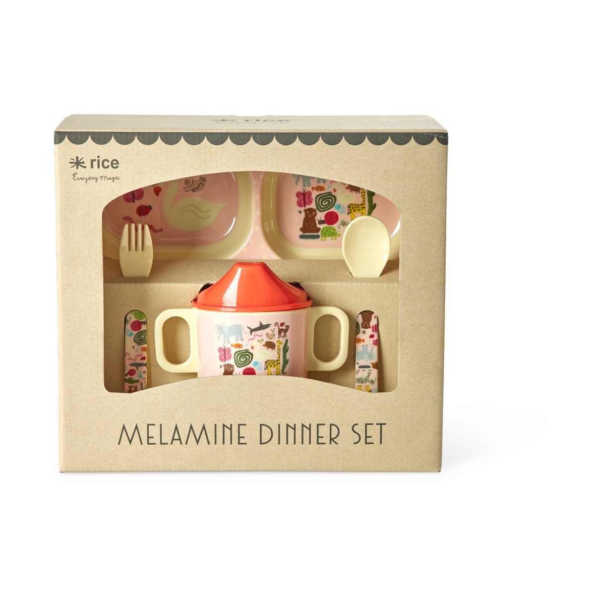 RICE Rice barneservise 4 deler Wildlife pink