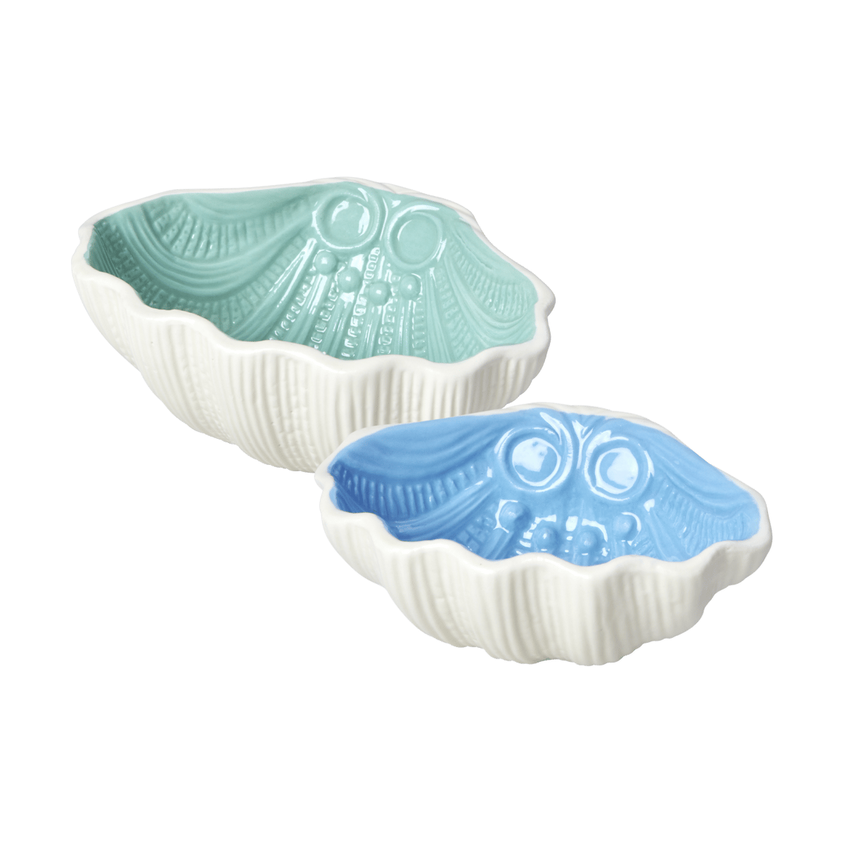 Rice - Ceramic Shell Bowl in Blue and Green - Set of 2