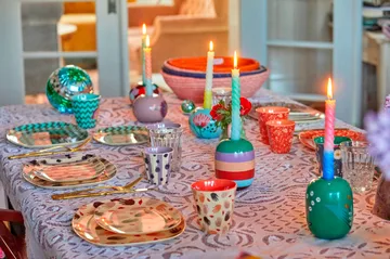 Rice lysestake Ø 8,5 cm - Green-handpainted flowers - RICE