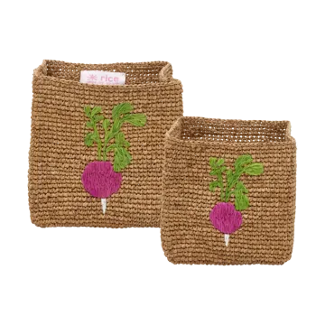 Rice raffia oppbevaringskurv 2 deler - Radish Embroidery-Tea - RICE
