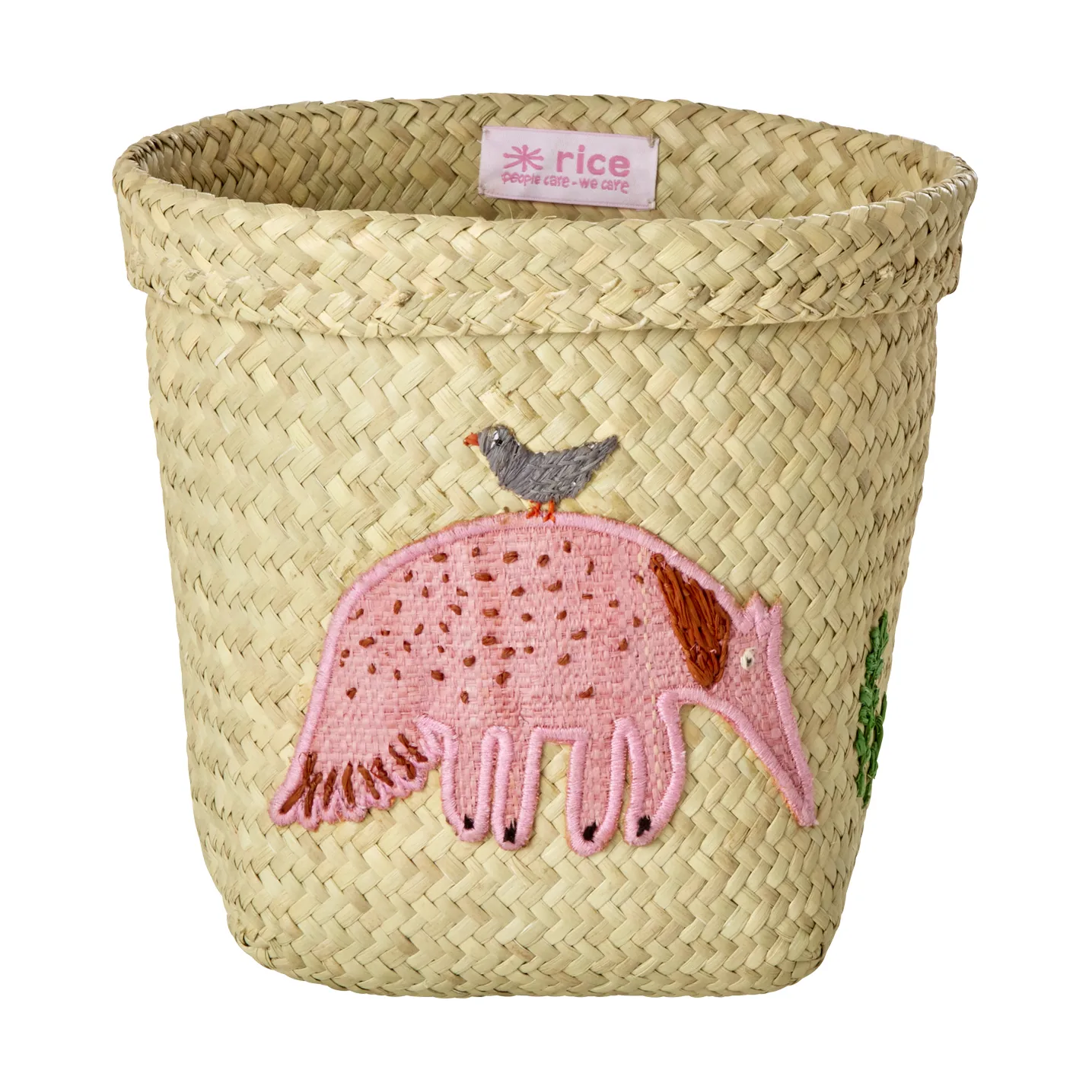 Rice raffia oppbevaringskurv rund 2 deler, Animal Embroidery-Pink-Orange RICE