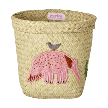Rice raffia oppbevaringskurv rund 2 deler - Animal Embroidery-Pink-Orange - RICE