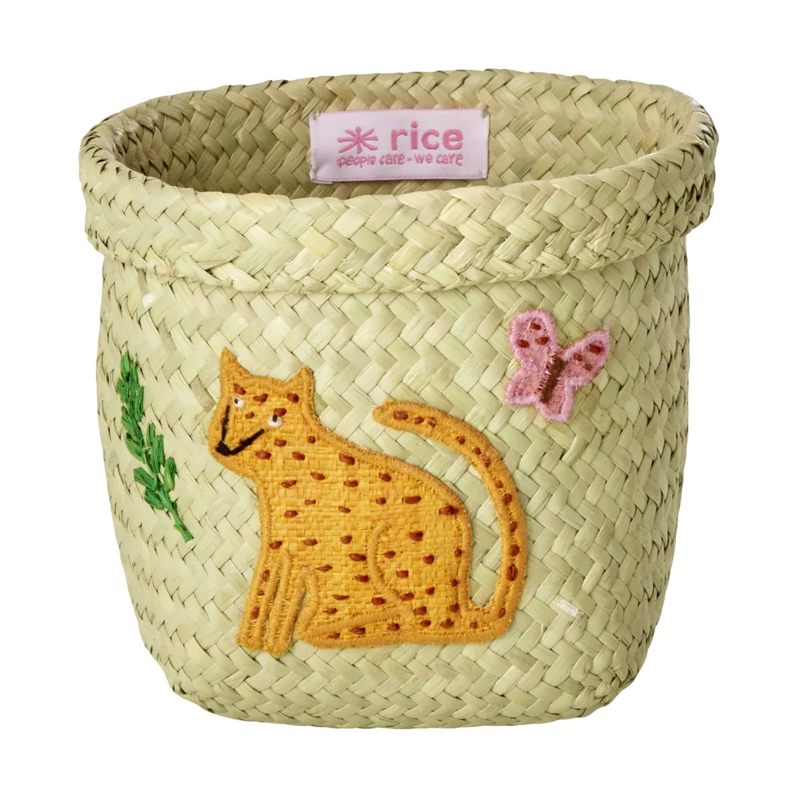 Rice raffia oppbevaringskurv rund 2 deler, Animal Embroidery-Pink-Orange RICE