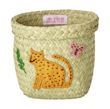 Rice raffia oppbevaringskurv rund 2 deler - Animal Embroidery-Pink-Orange - RICE