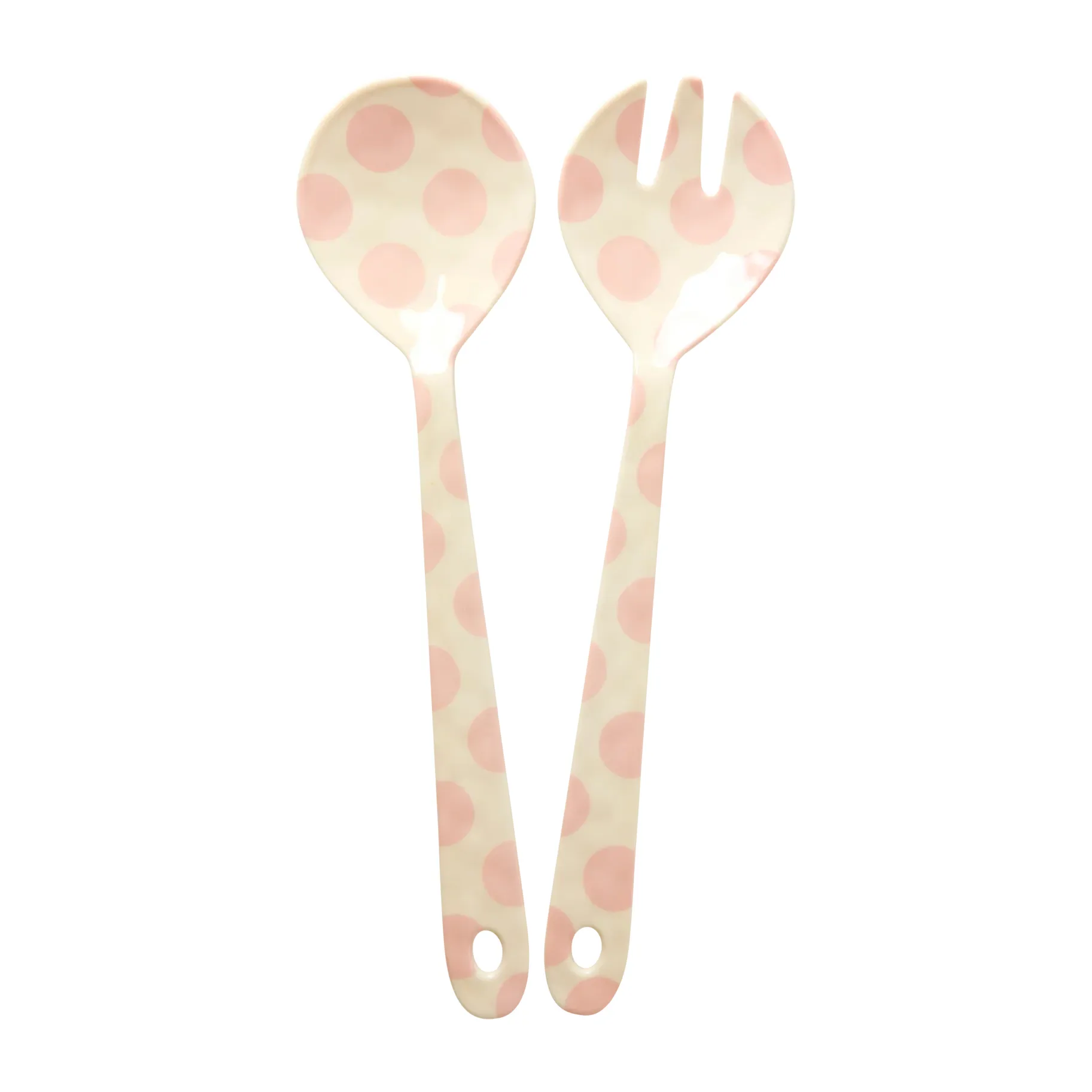 Rice salatbestikk melamin 2 deler, Pink dots RICE
