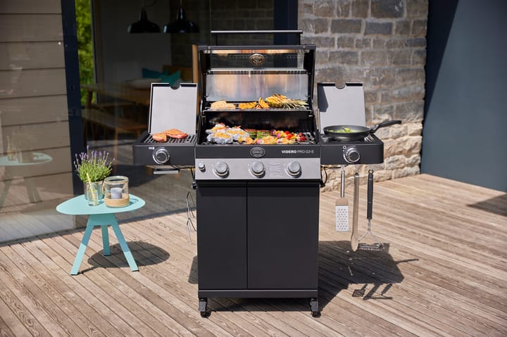 Videro PRO G3-S Vario+ gassgrill, Mattsvart Rösle