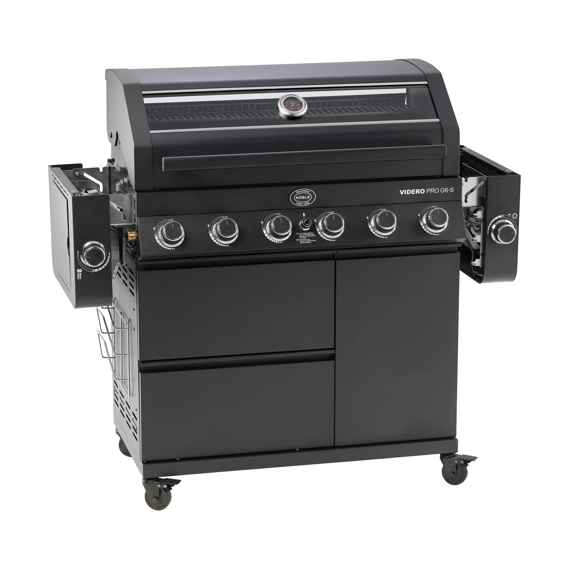 Videro PRO G6-S Vario+ gassgrill, Mattsvart Rösle