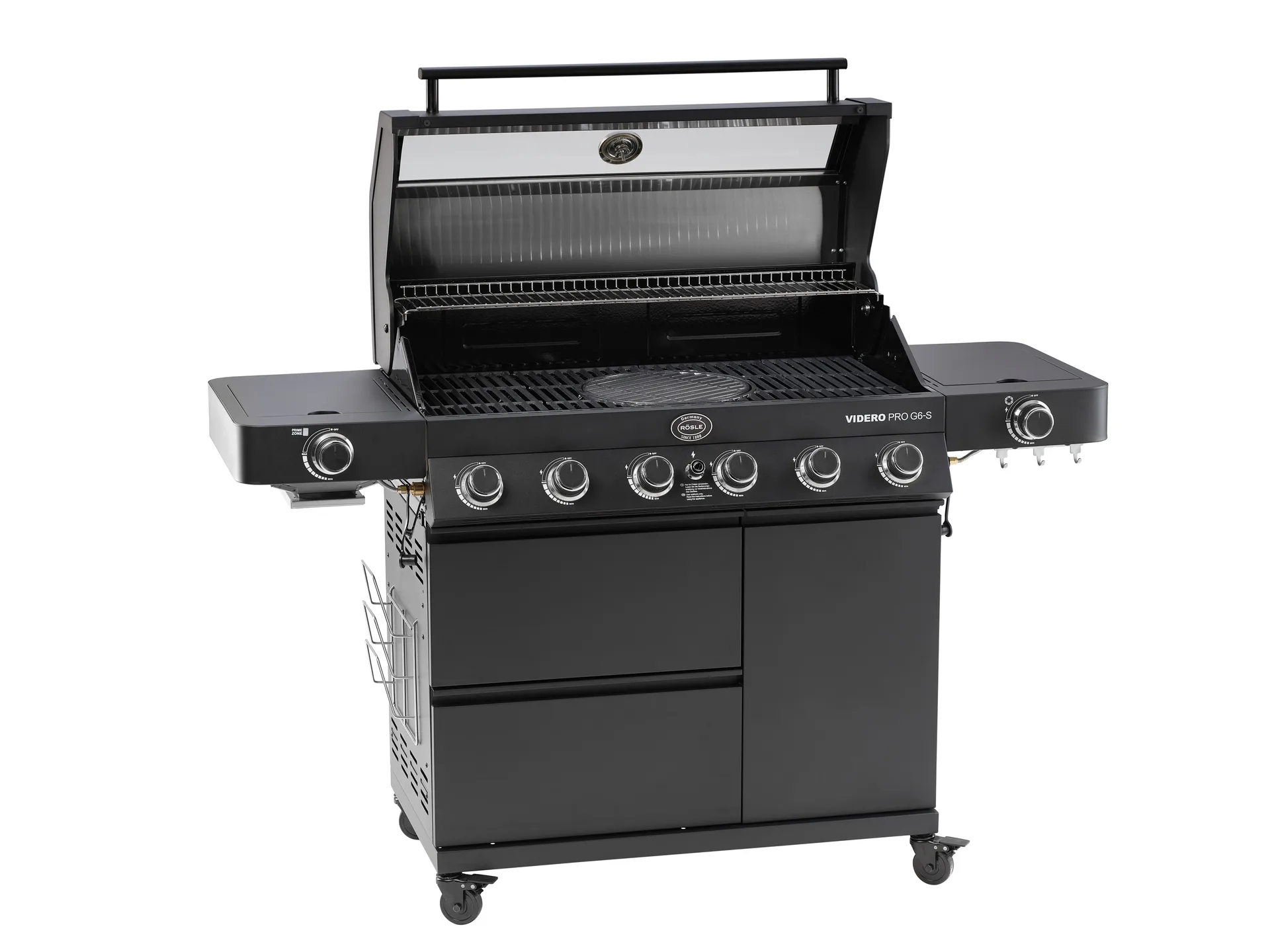 Videro PRO G6-S Vario+ gassgrill, Mattsvart Rösle