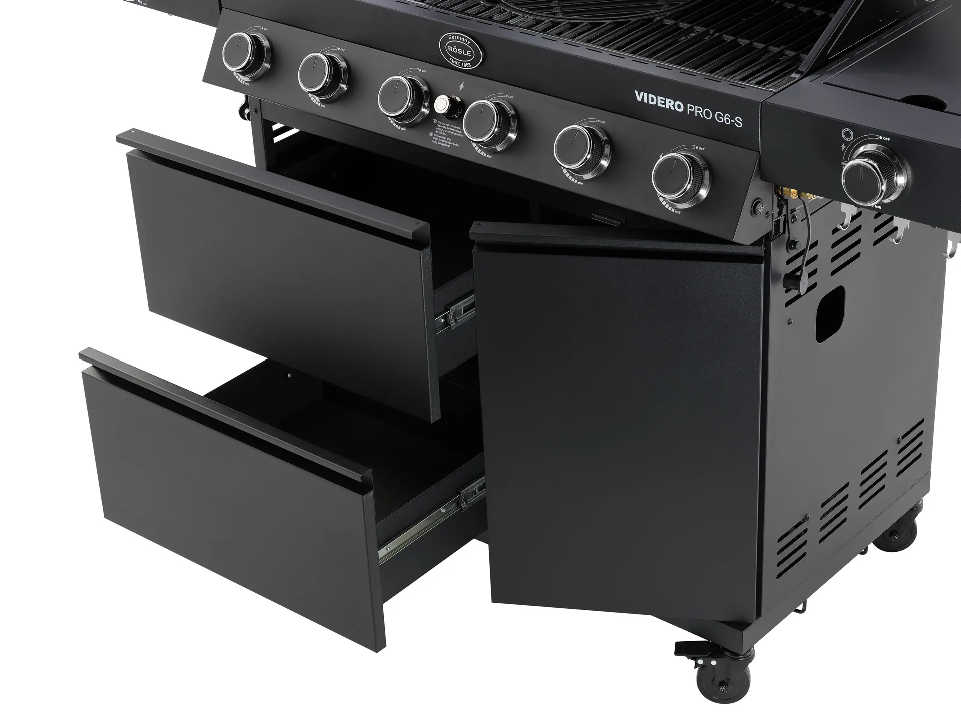 Videro PRO G6-S Vario+ gassgrill, Mattsvart Rösle