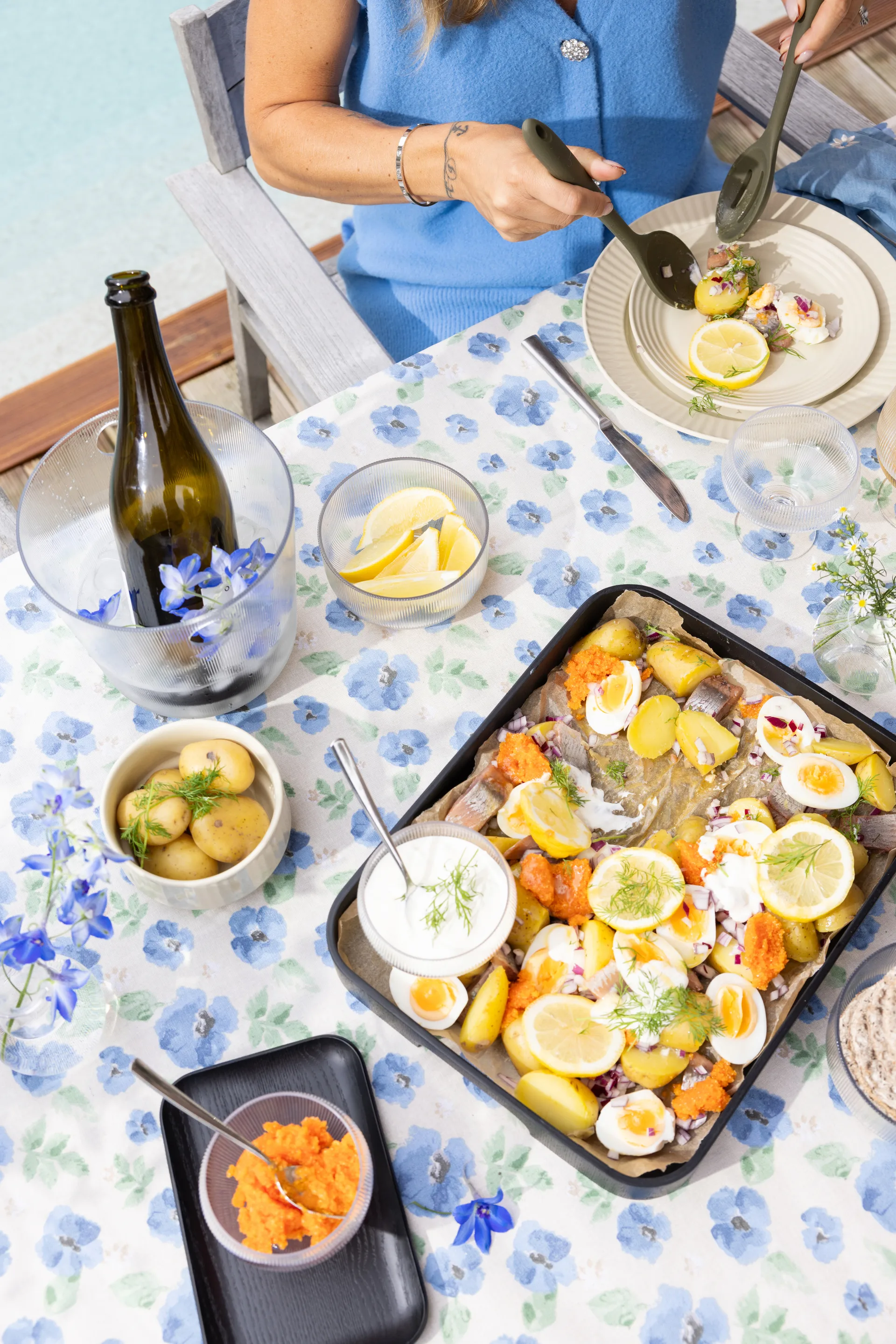 Eden vokset duk 150x250 cm, Blå Sagaform