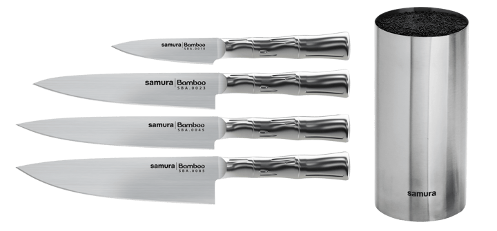 BAMBOO knivsett 4 kniver-1 knivblokk, Rustfritt stål Samura