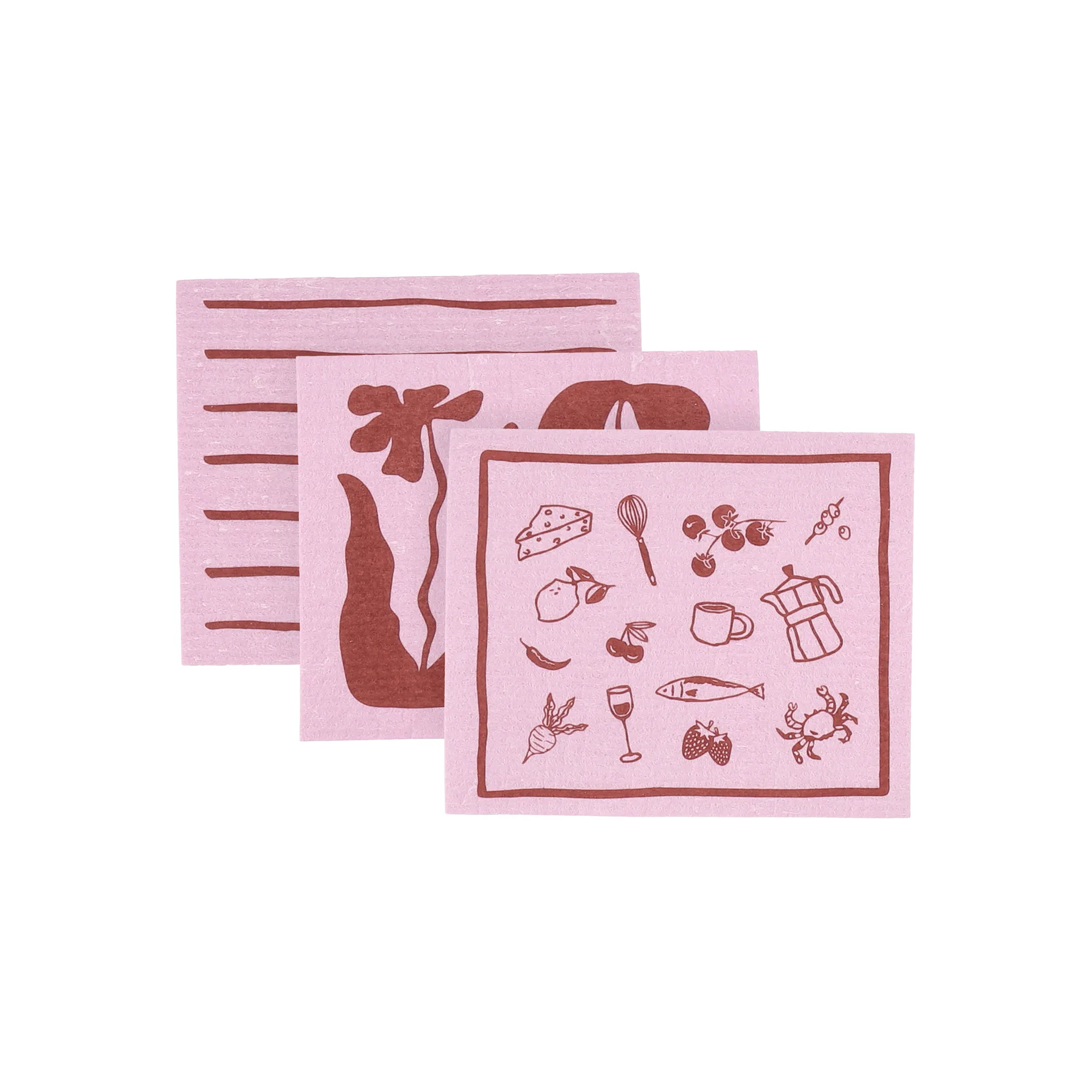 Daily oppvaskklut med mønster, Rosa, 3-pakning Scandi Essentials
