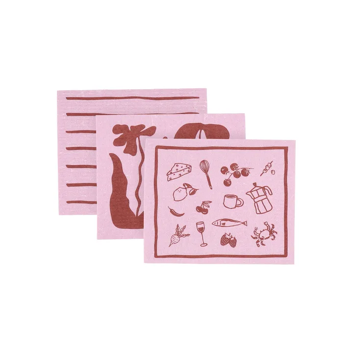 Daily oppvaskklut med mønster - Rosa, 3-pakning - Scandi Essentials