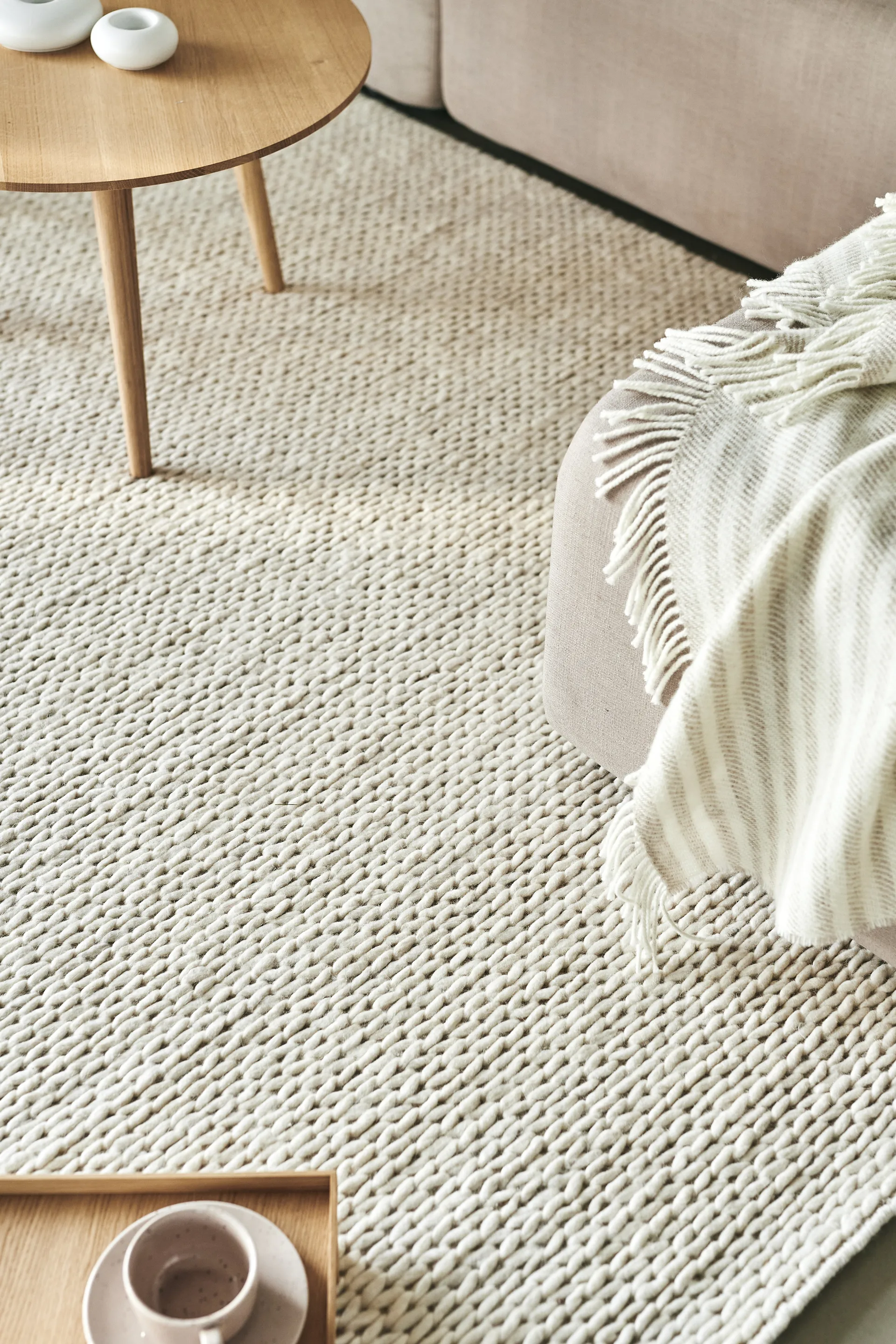 Braided ullteppe naturhvit, 200x300 cm Scandi Living