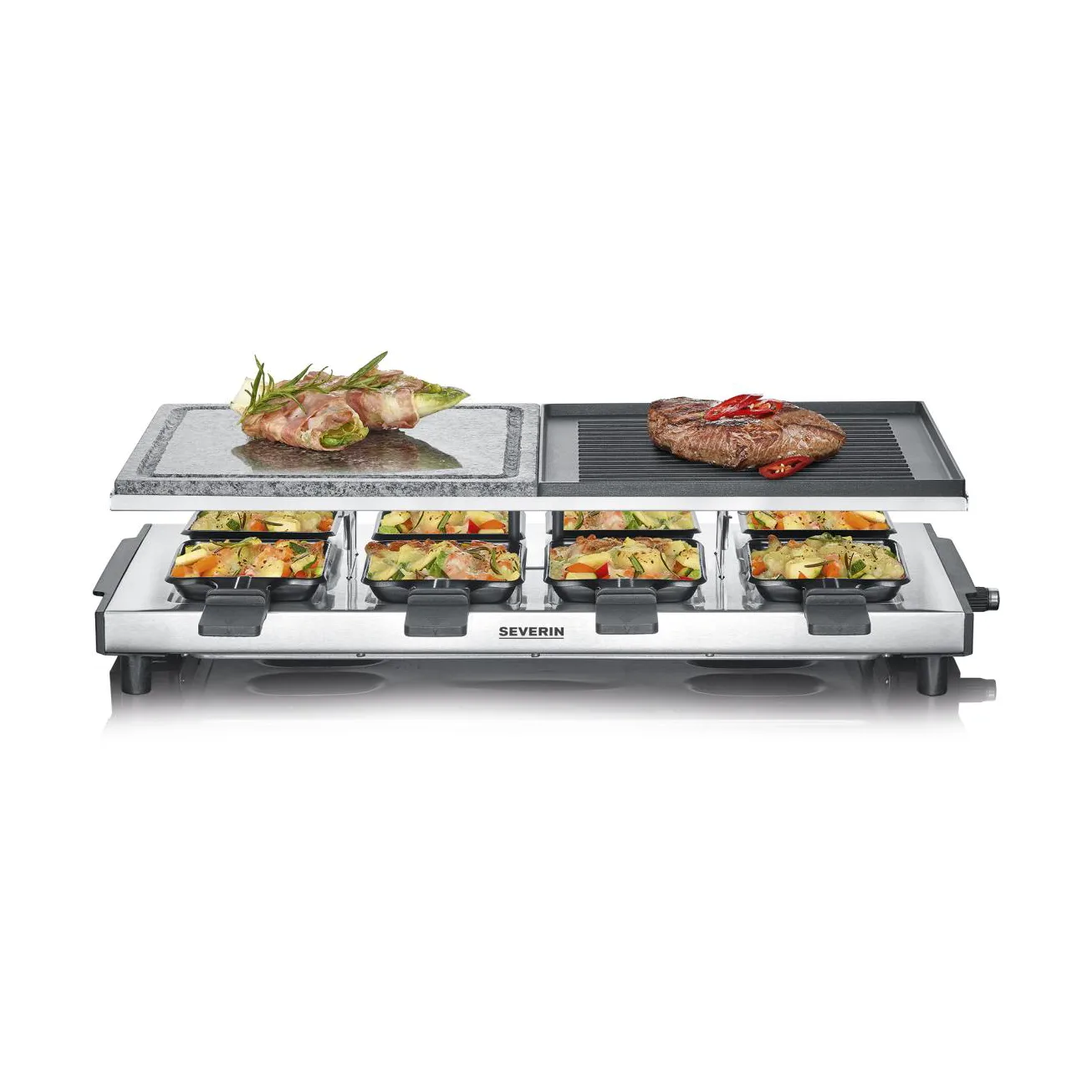Severin RG 2373 raclette deluxe kombi 8 panner, Sølv Severin