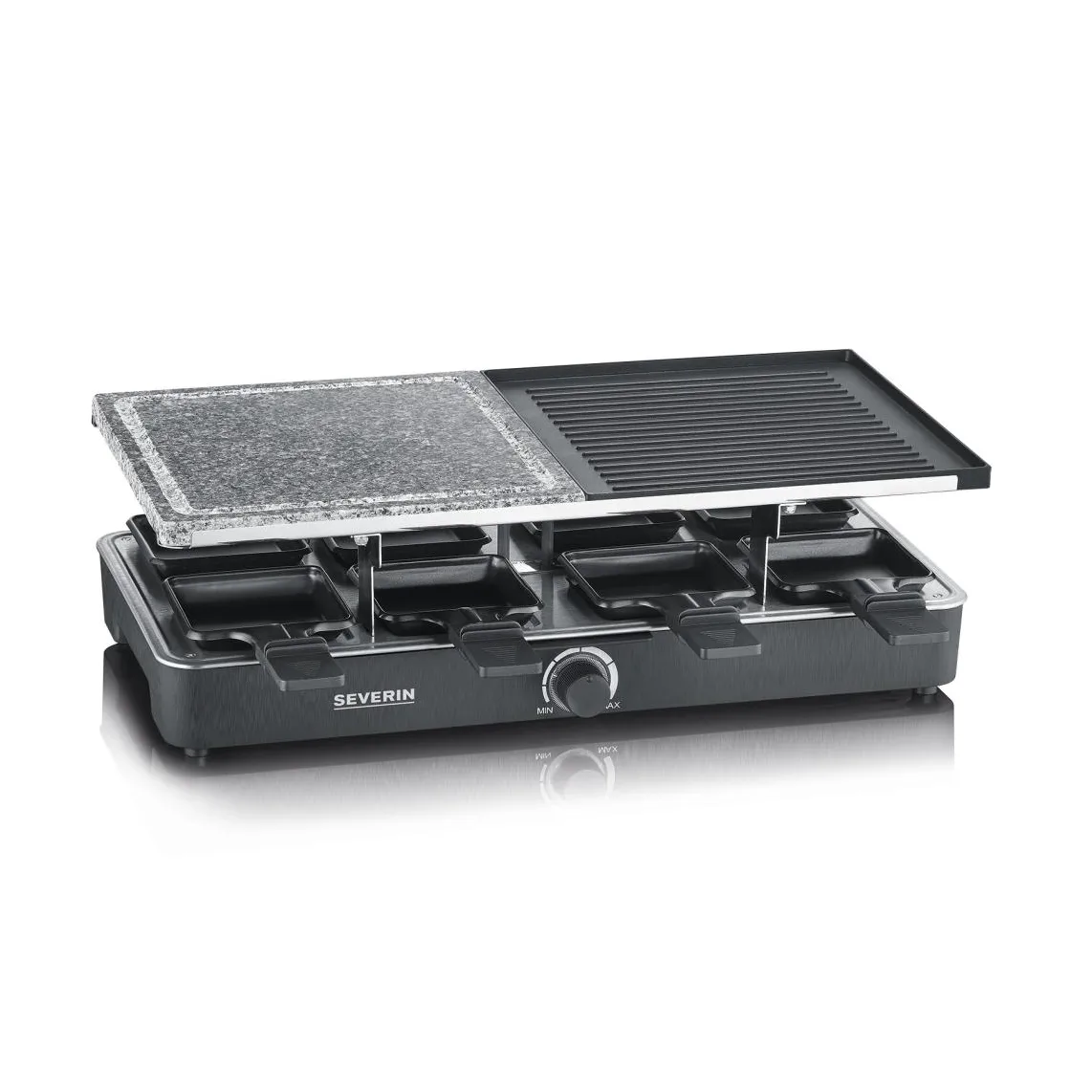Severin RG 2376 raclette kombi grill/stein 8 panner, Svart Severin