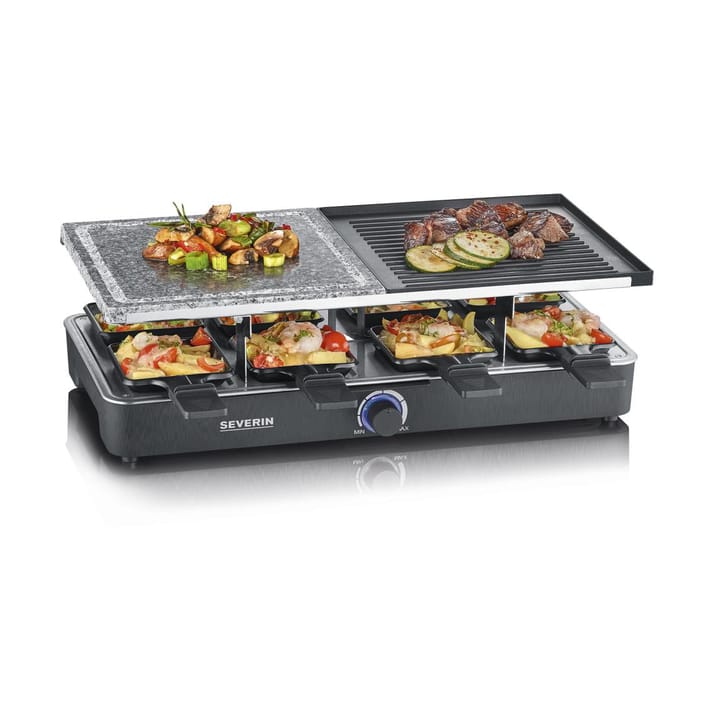 Severin RG 2376 raclette kombi grill/stein 8 panner, Svart Severin