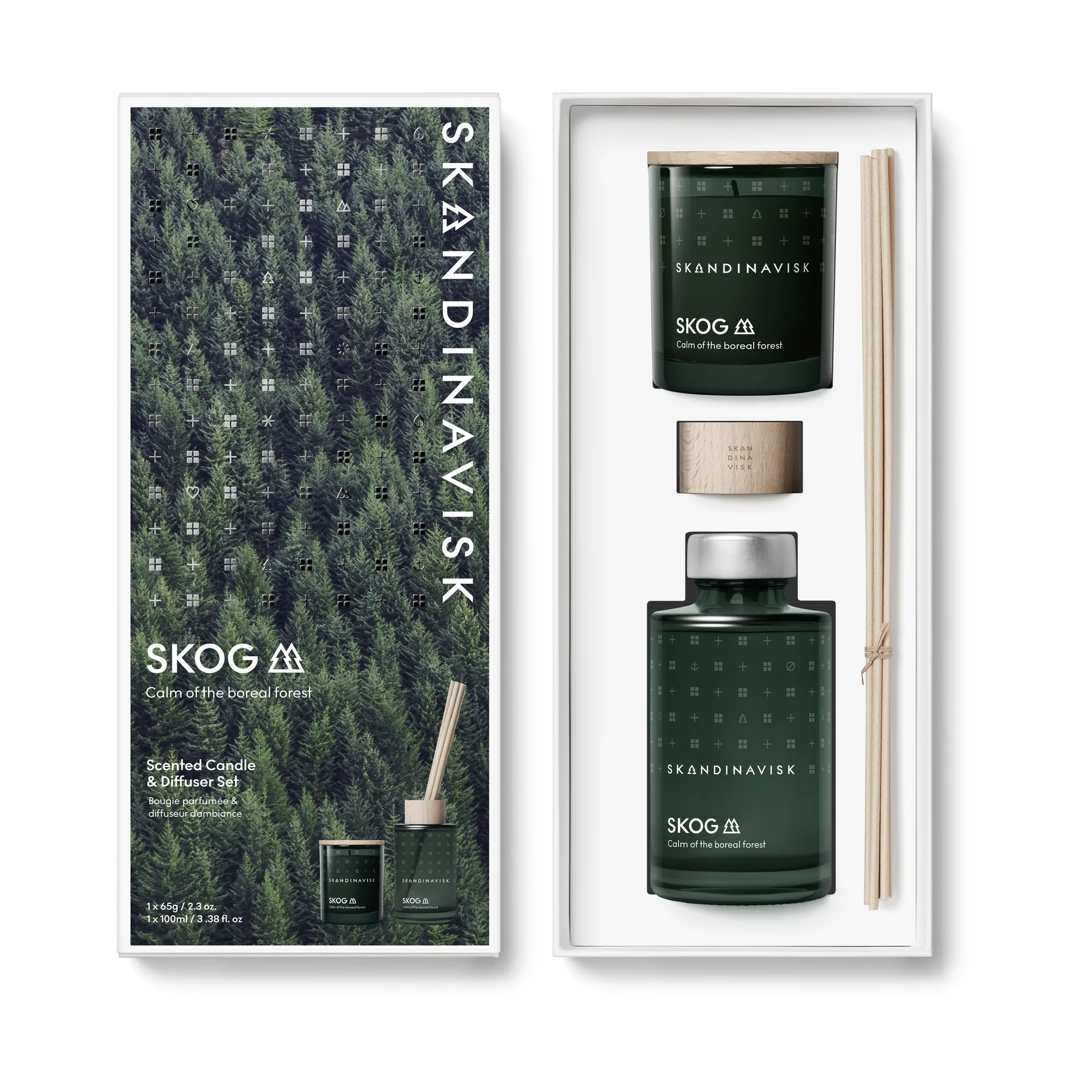 SKOG duftlys & duftpinner, 65 g + 100 ml Skandinavisk