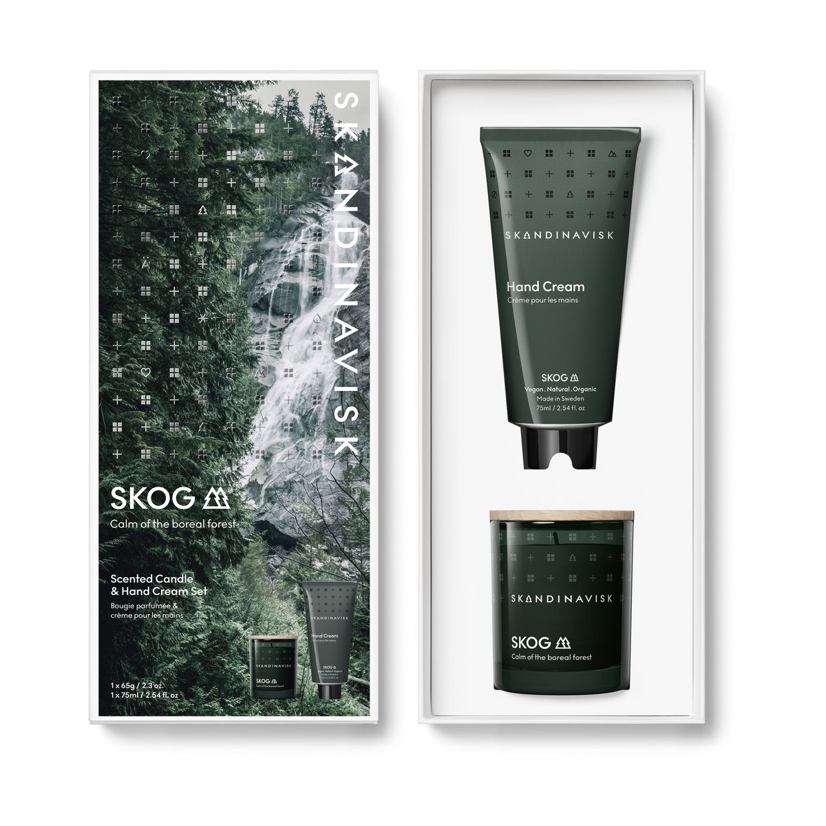 Skandinavisk SKOG duftlys & håndkrem 65 g + 75 ml