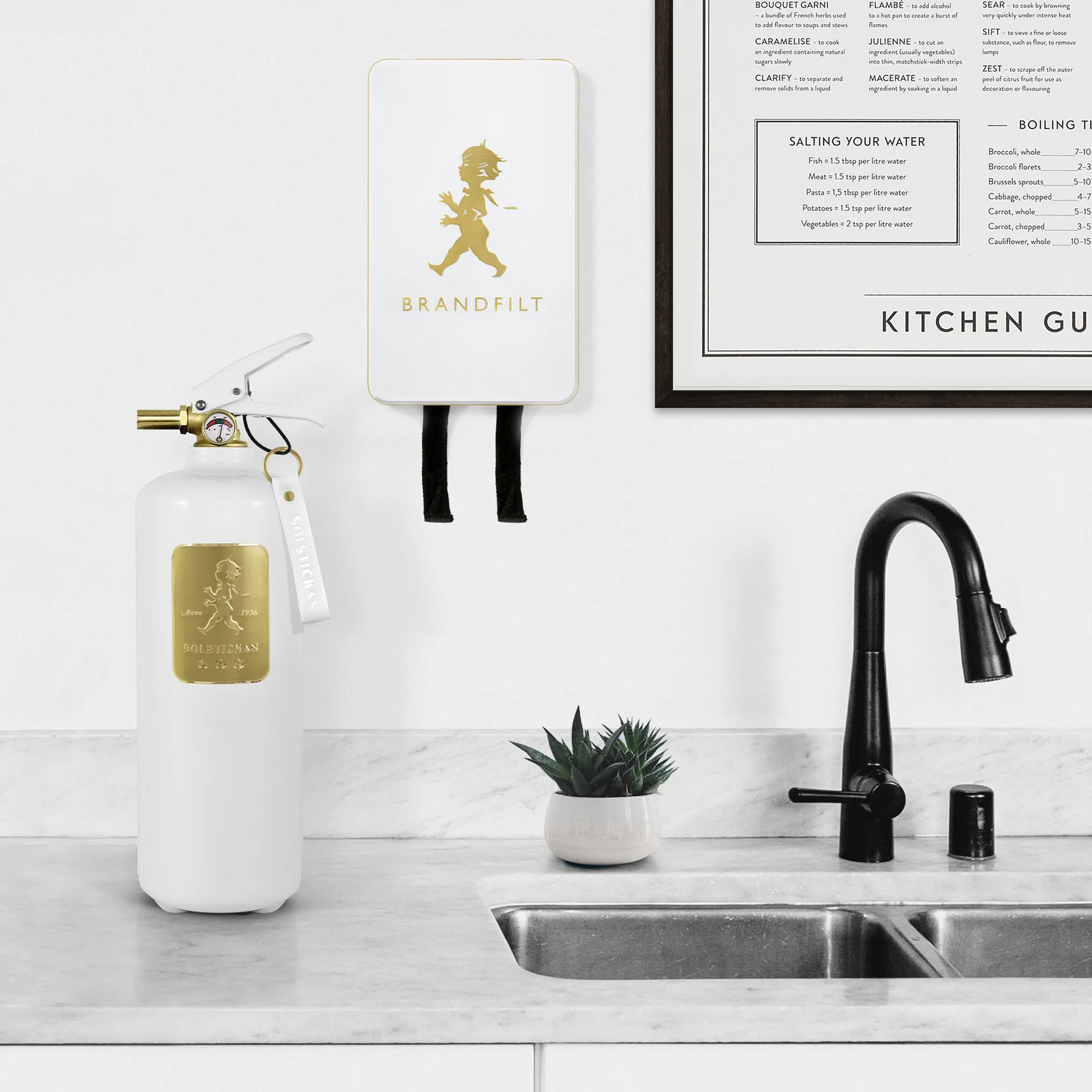 Solstickan brannslukker 2 kg, Hvit-gull Solstickan Design