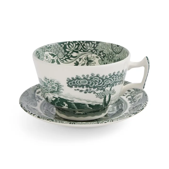 Heritage Green Italian kopp med fat - Grønn, frokost, 0,28 L - Spode
