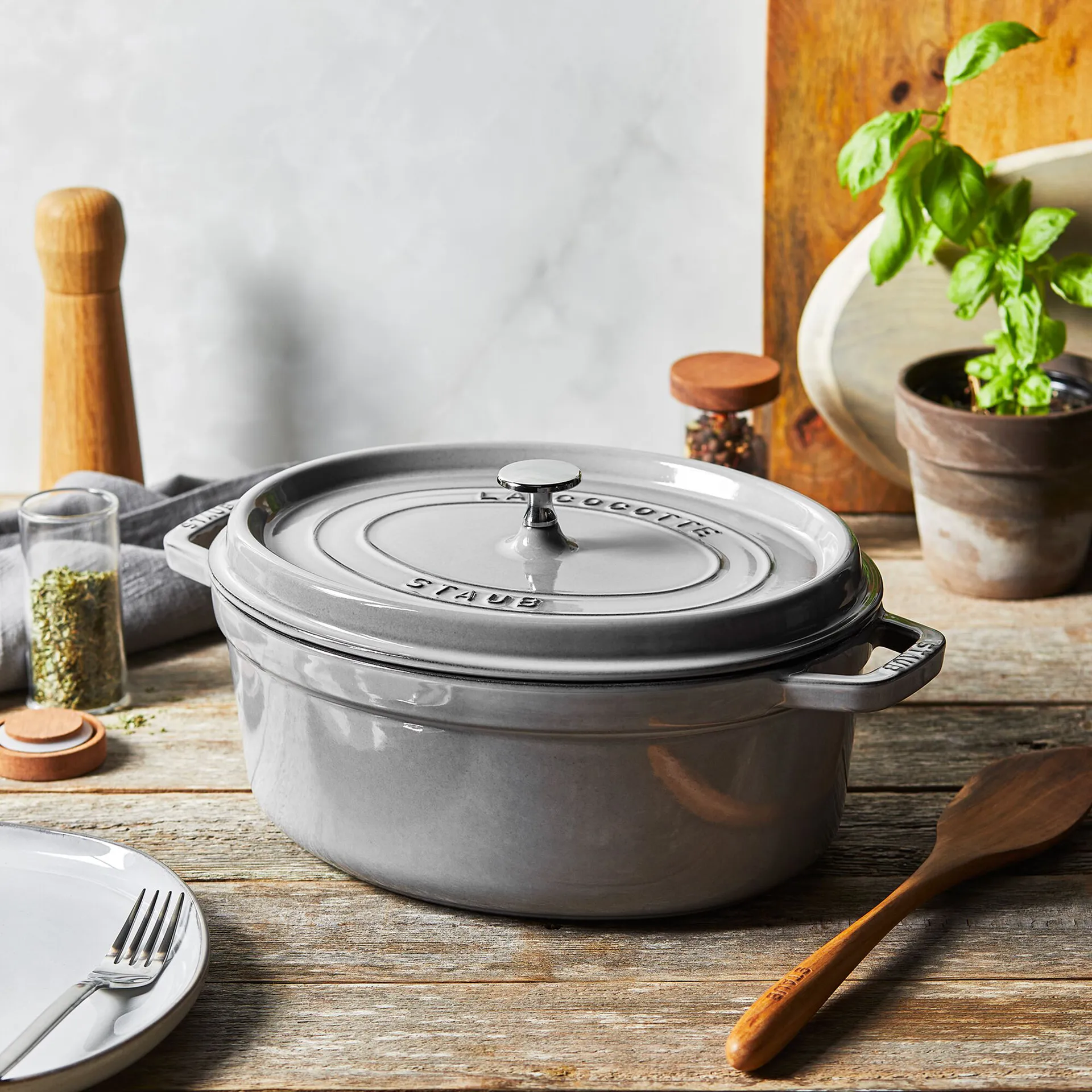 Staub La Cocotte oval gryte støpejern 6,7 L, Grafittgrå STAUB